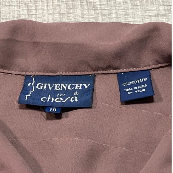 Givenchy for Chesa VTG 70s Button Up Shirt Size 10 Brown Minimalist Pintuck Top - Picture 3 of 6